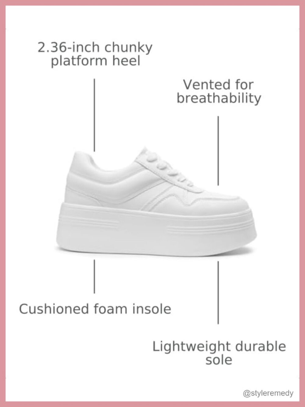Platform Sneakers Faux Leather Chunky Casual Lace-Up - Picture 2 of 6